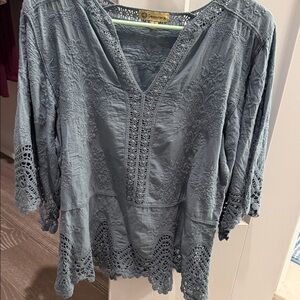 Democracy Lace Trim Blue Blouse